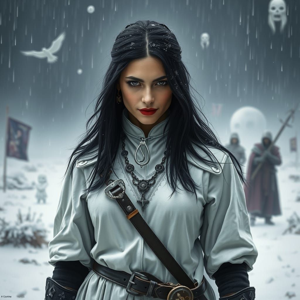 Woman Warrior in Post-Apocalyptic Winter Landscape
