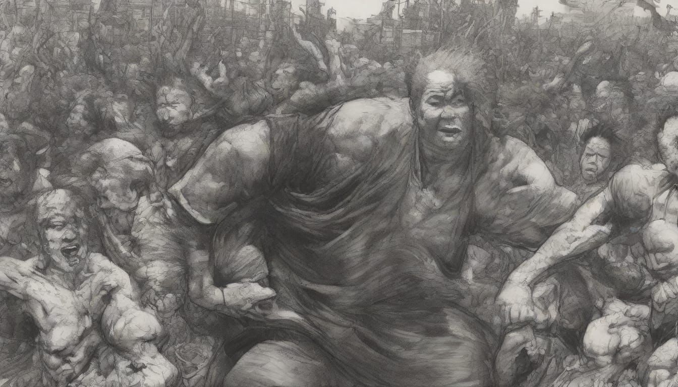 Visceral Ink Drawing of Anguished Figures