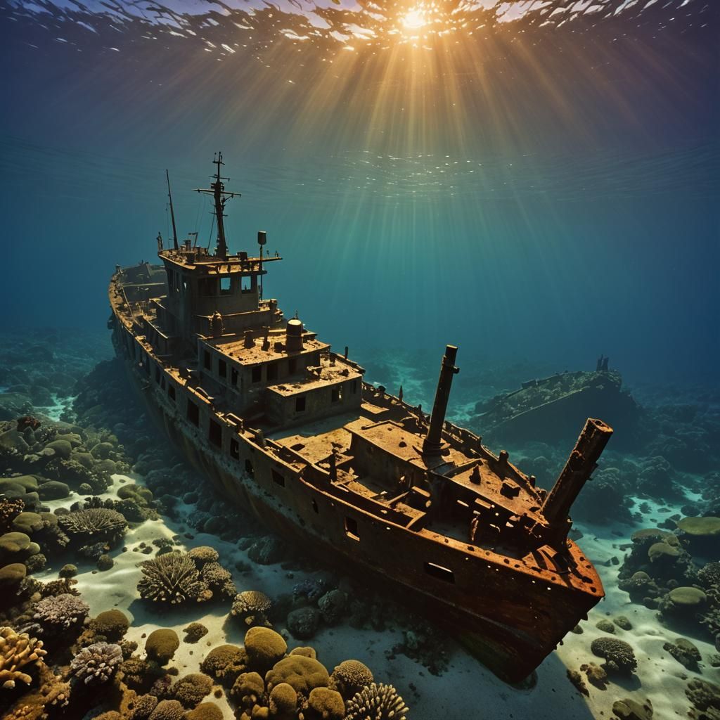 Sunken Shipwreck with Coral, Classical Style