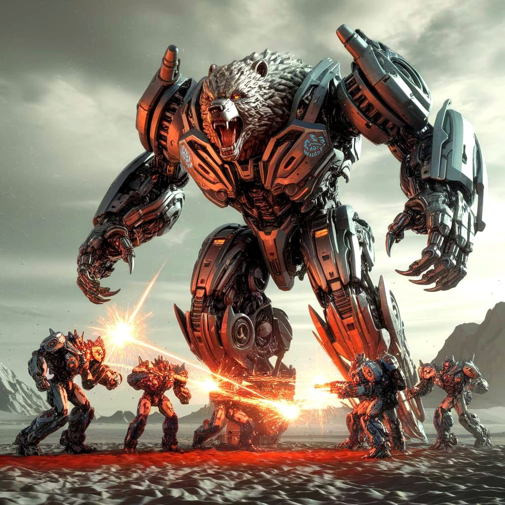 Autobot Bear Transformer Battles Decepticons on Alien World