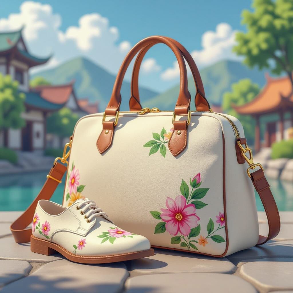 Linen Shoes and Bag in Vibrant Anime Style