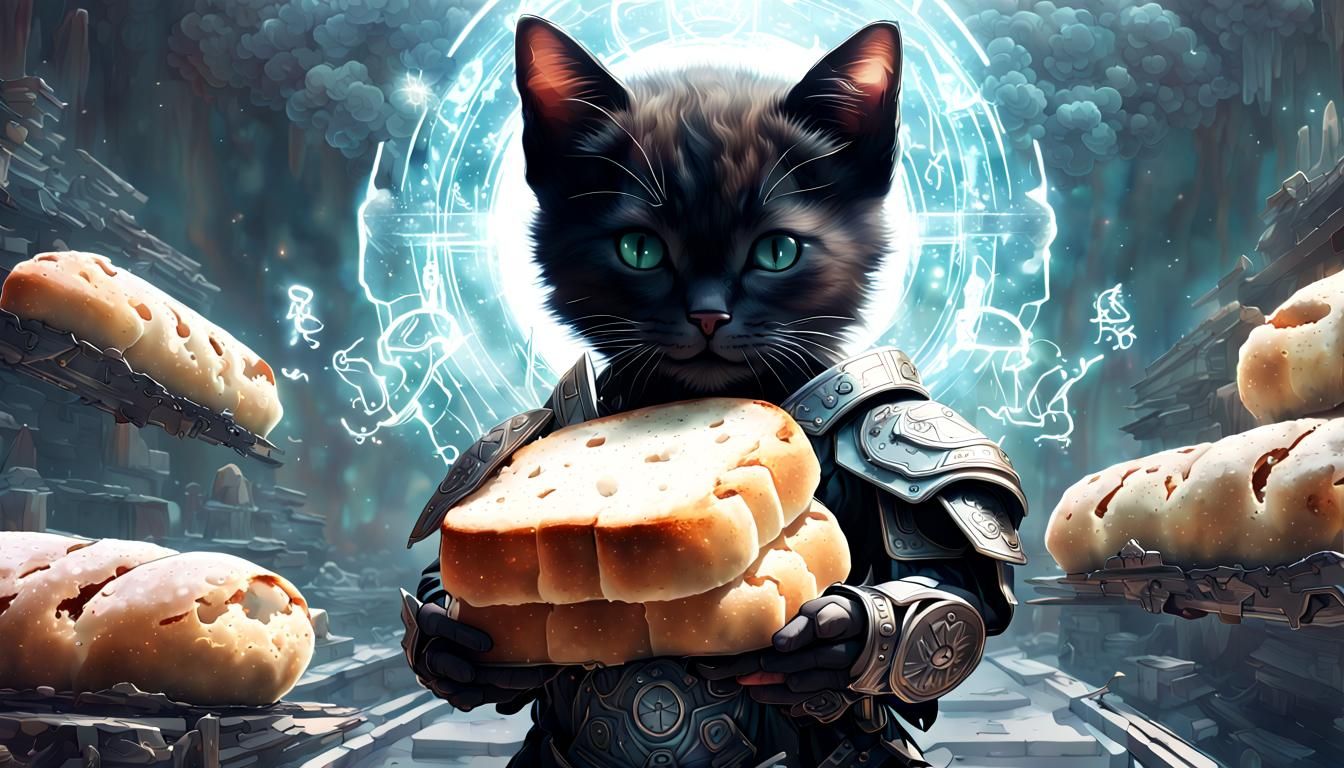 Melancholic Samurai with Kitten and Mecha