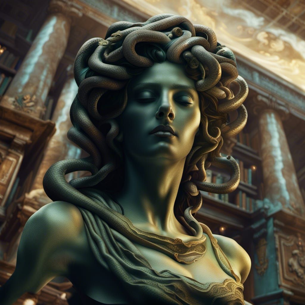 Medusa Sleeps in the Alexandrian Library: Detailed Matte Pai...