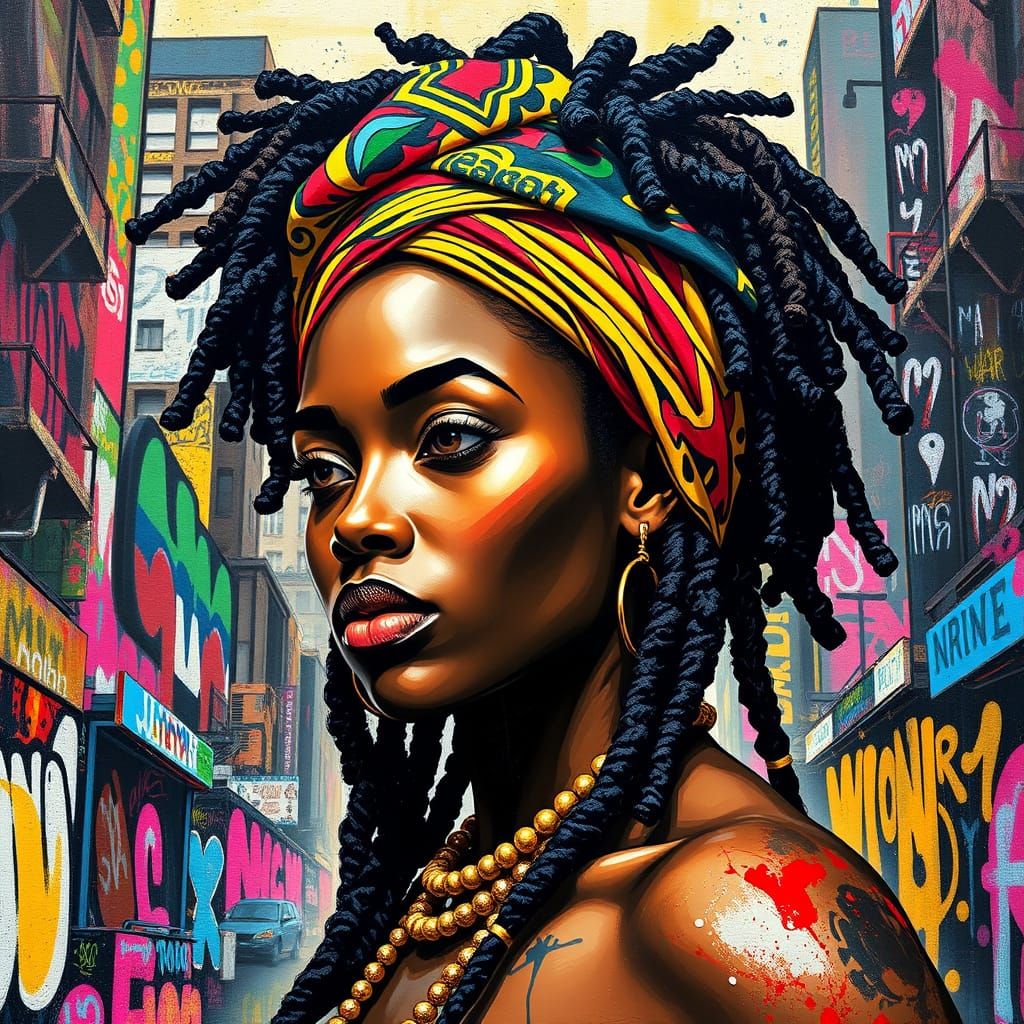 Afro-Ghanaian Wonder Woman in Vibrant Akente Headwrap