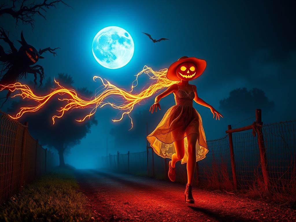 Goth Girl and Jack-o'-Lantern Scarecrow