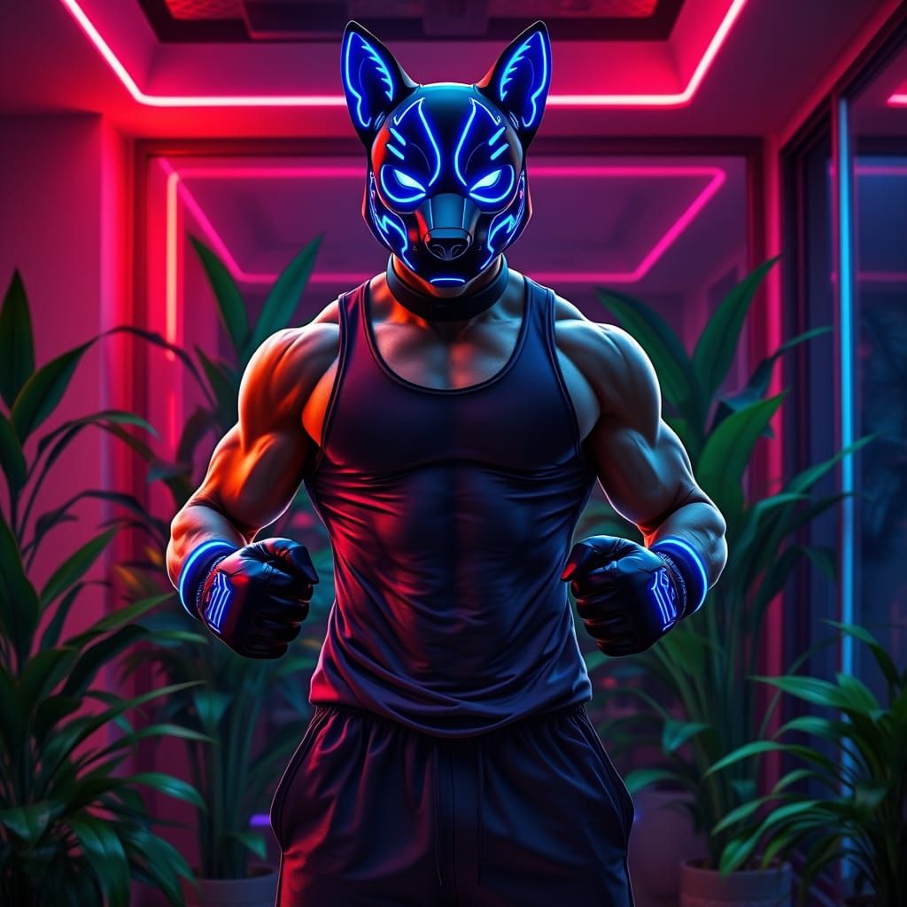 Athletic Man Trains in Futuristic Home Gym