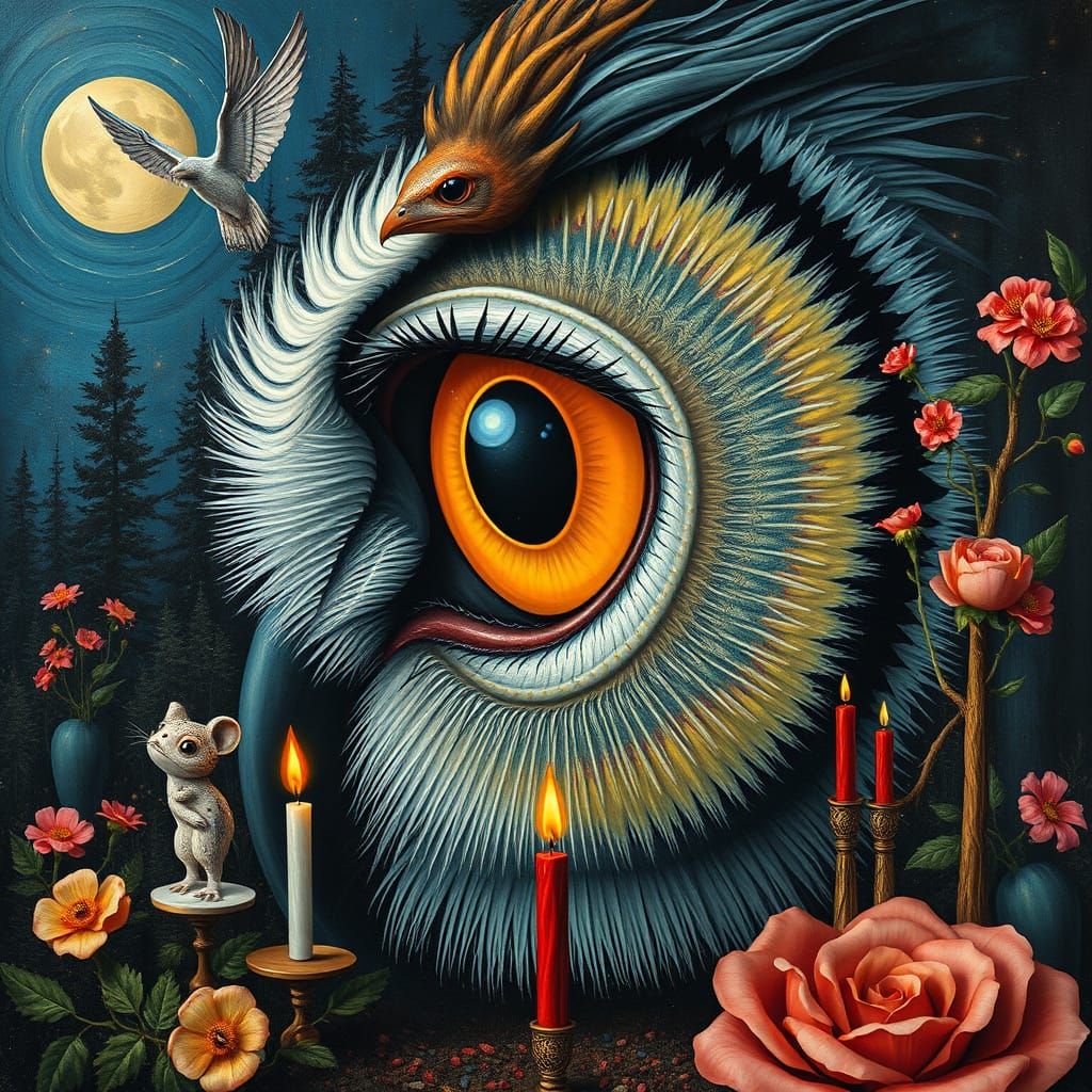 Vibrant Birthday Cake in a Whimsical Forest Landscape with S...