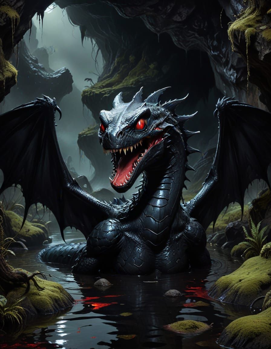 Ethereal Cave Monster in Chiaroscuro Oil Painting