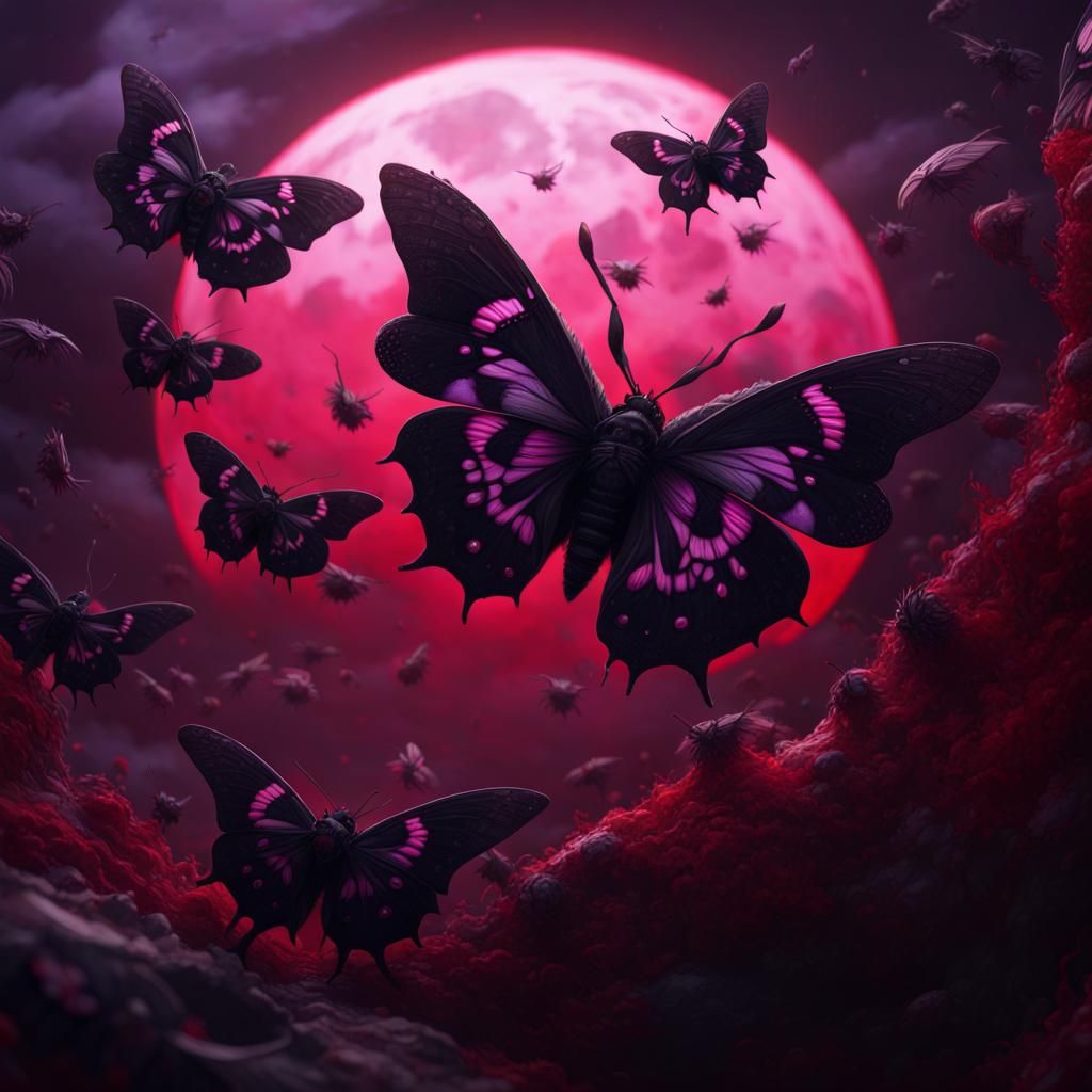Blood Moon Moths in Dark Fantasy Style