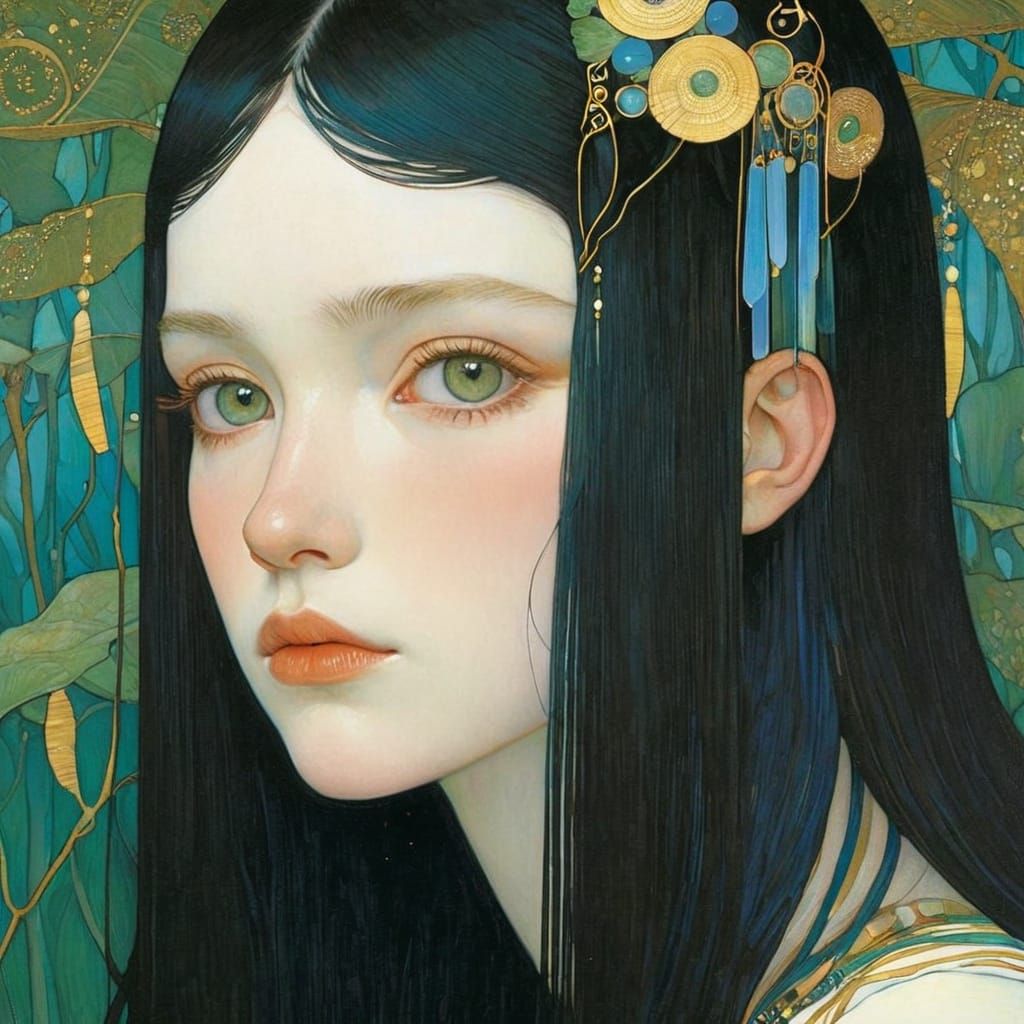 Artwork in Style of Klimt and Moebius