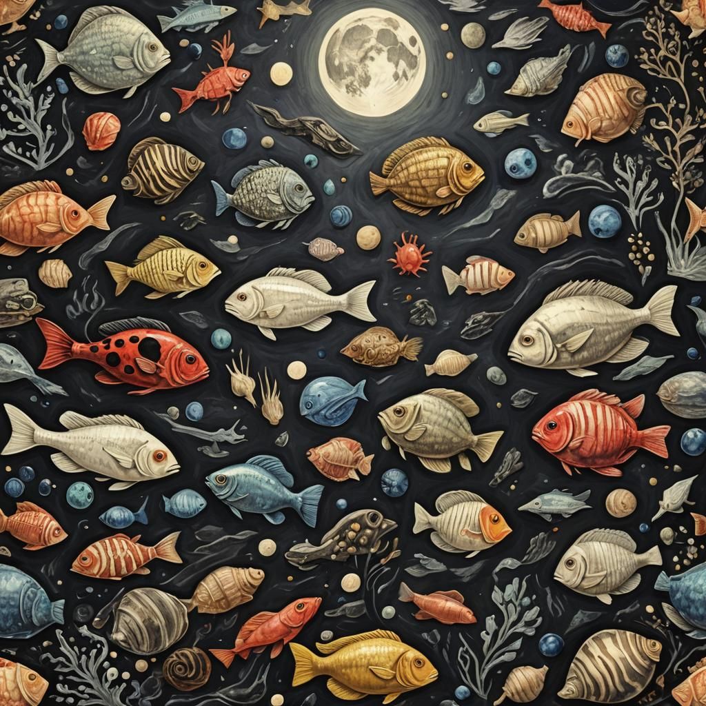 Surreal Art: Chicken Fishing, Van Gogh meets Carrington