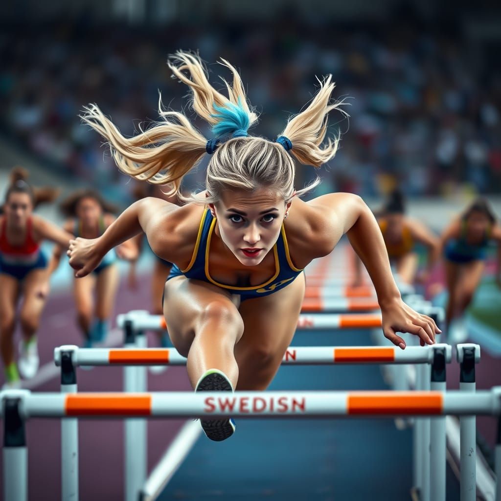 Athlete Leaping Hurdles in Moody Track and Field Scene