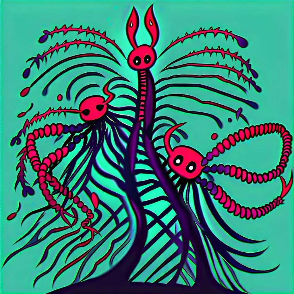 Red Scorpion on Blue-Green in Burtonesque Style