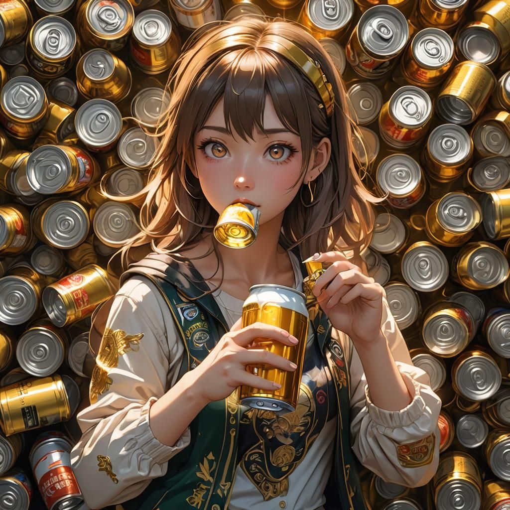 Anime Girl Drinking Beer: 3D Artstation Illustration