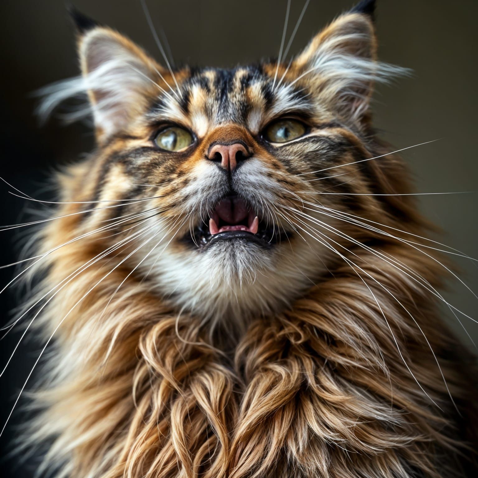 Macro Close-Up of Sleeping Maine Coon Cat