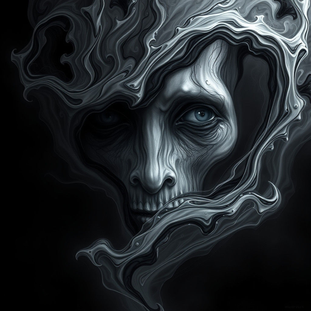 Ethereal Ghostly Face in Striking Black and White