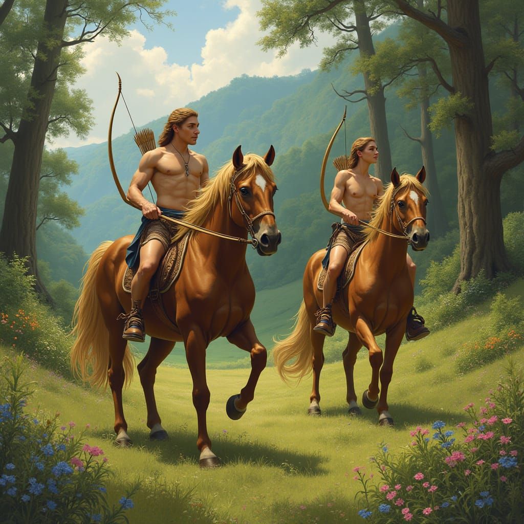 Classical Centaurs Roam Lush Pastoral Landscapes