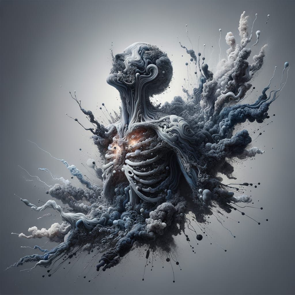 Abstract Evisceration in 4K: Grey, Blue, and Black