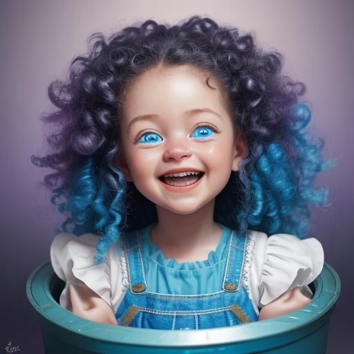 Baby Girl Giggles in Colorful Nursery, Hyper-Realistic Art