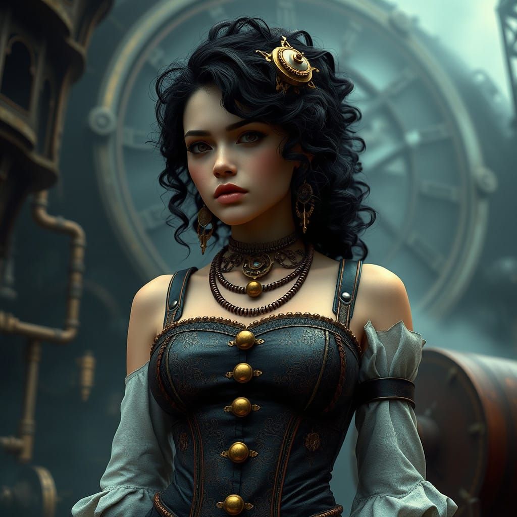 Steampunk Siren with Intricate Brass Bodice