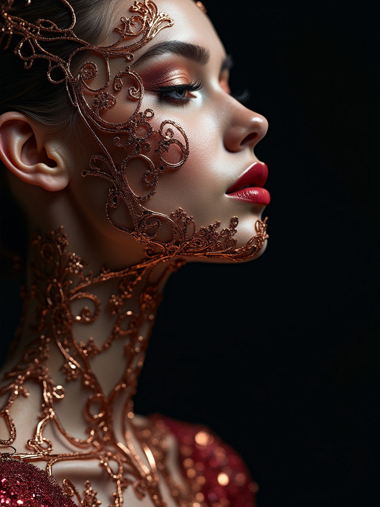 High Fashion Model in Elegant Filigree Dress