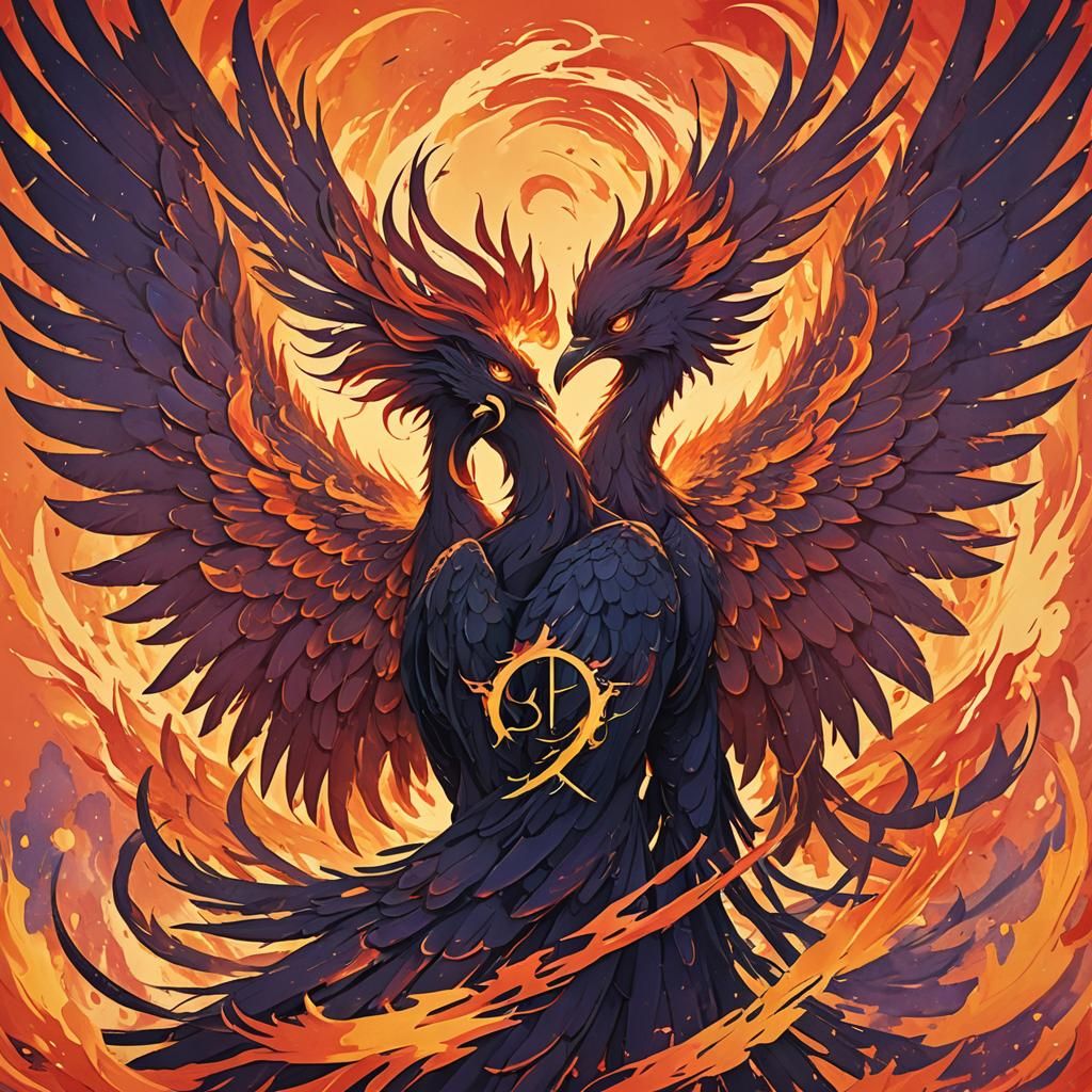 Anime Phoenix Couple Portrait with Initials