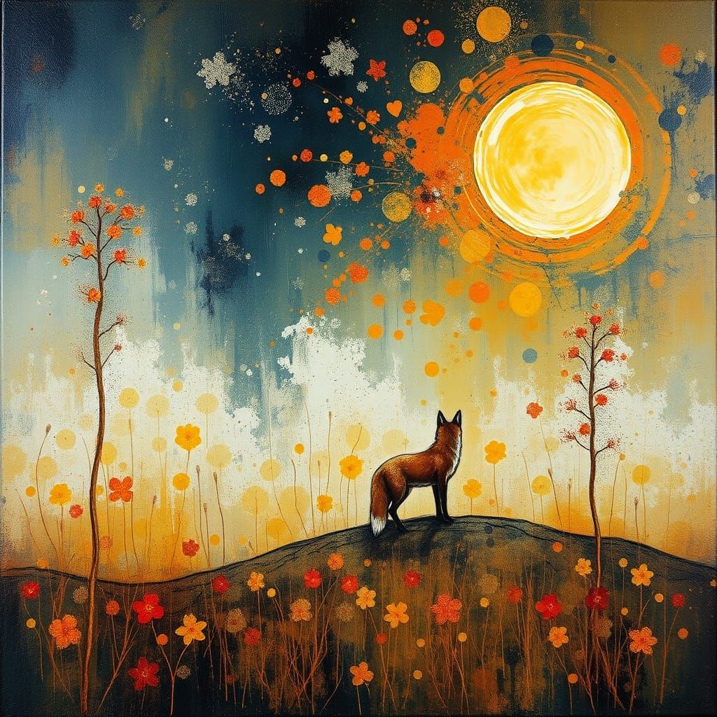 Mystical Fox in Expressionist Impasto Encaustic Style