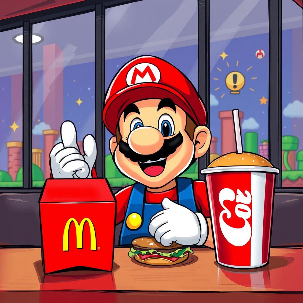 Super Mario Eating A Happy Meal At McDonald's