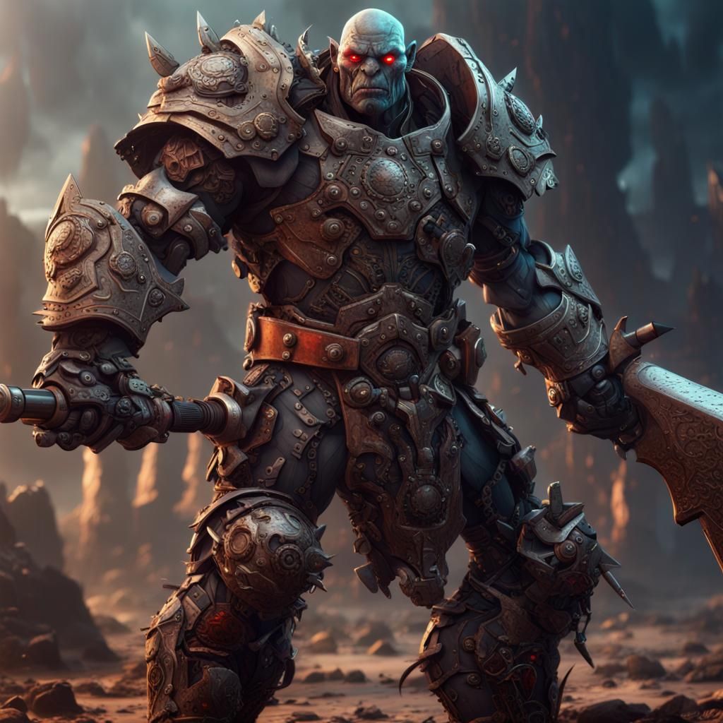 Armored Cyborg Orc with Warhammer