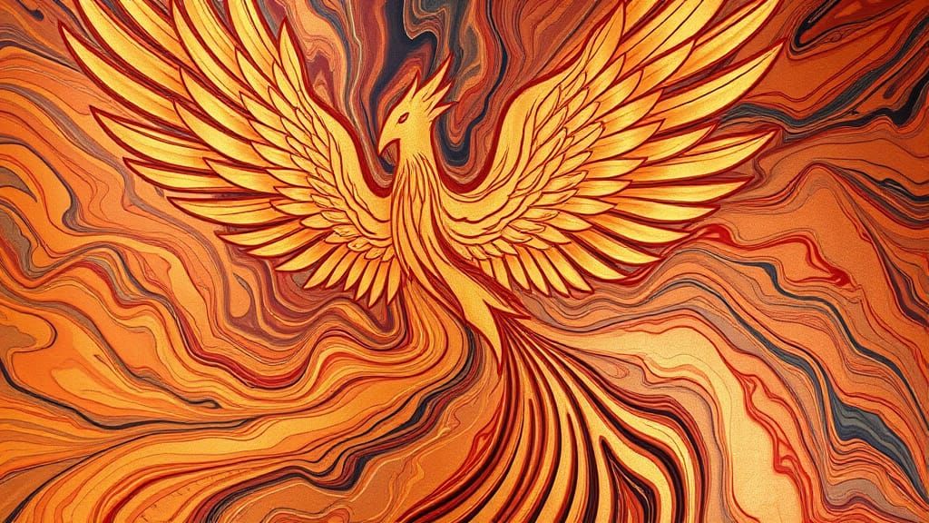 Abstract Phoenix Rising in Fluid Acrylic Art