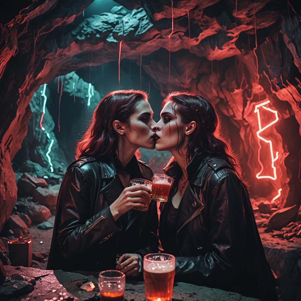 Vampire Kiss in Neon Cave: Cinematic Film Still