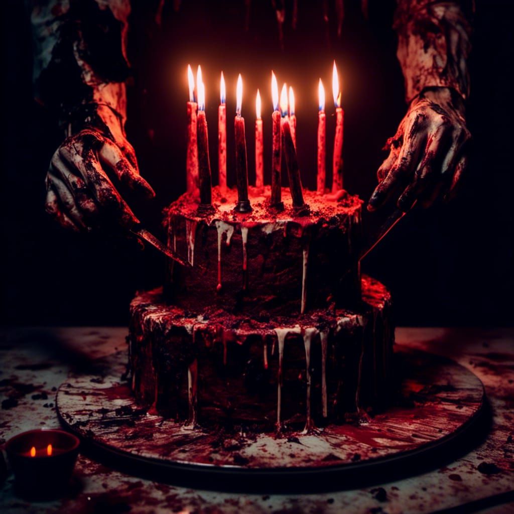 Macabre Horror Birthday Cake with Knife