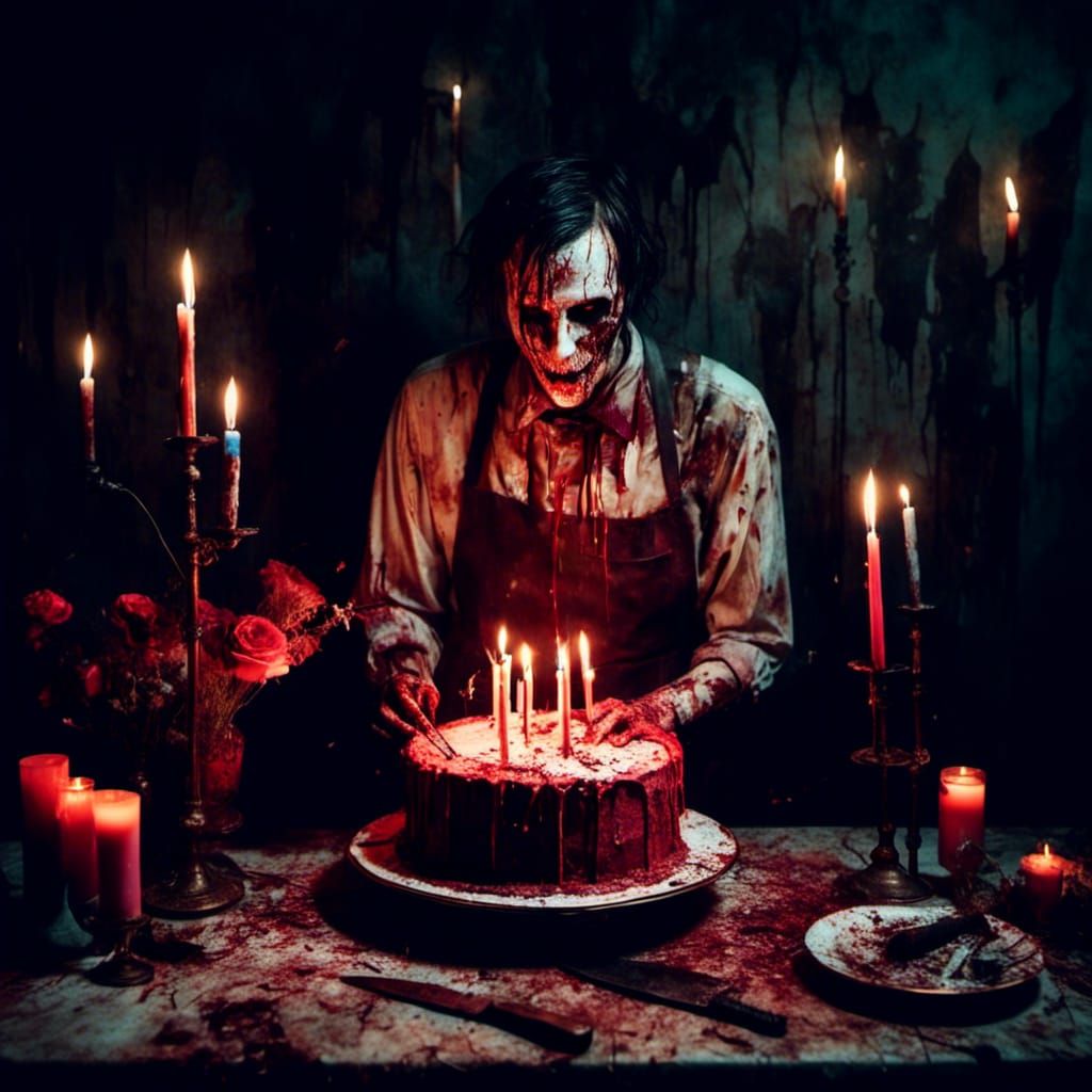 Macabre Horror Birthday Cake Being Cut