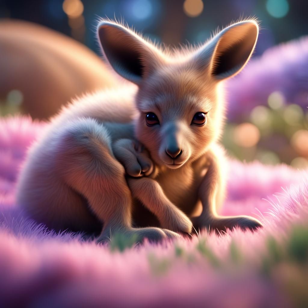 Dreamy Baby Kangaroo Sleeping: 8K Blender Render