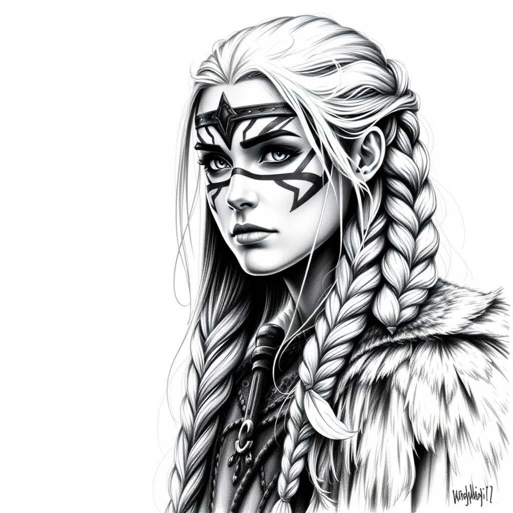 Viking Warrior Woman in High Contrast Fantasy Style