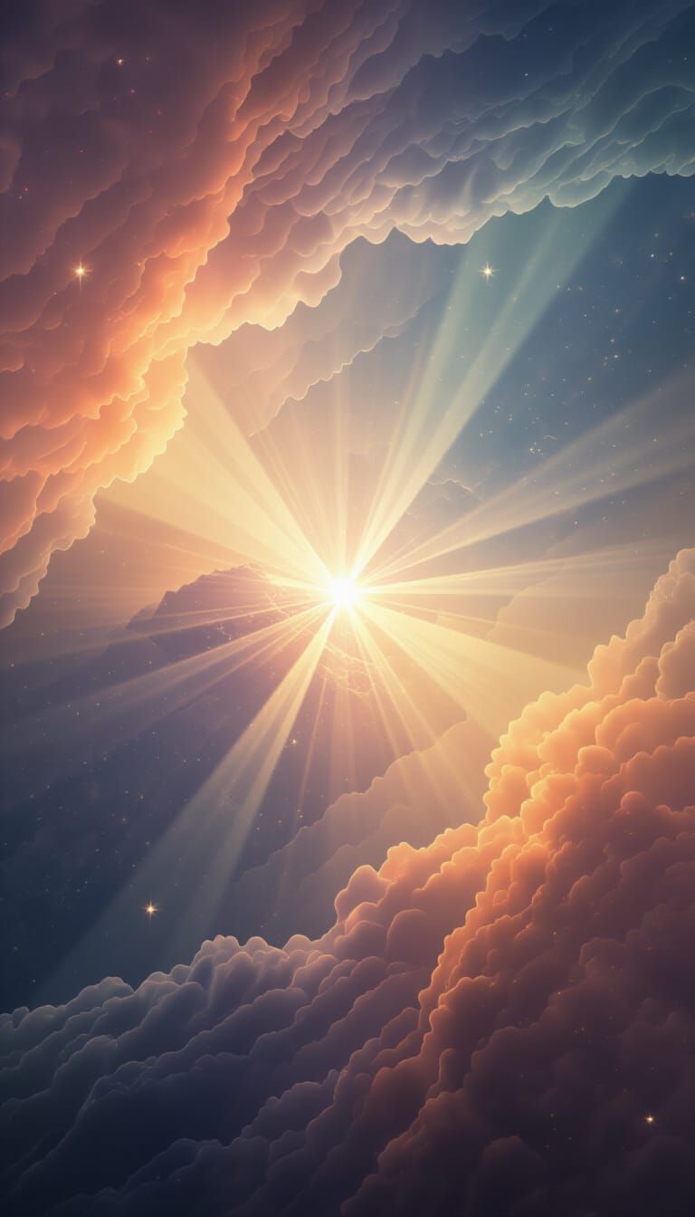 Cosmic Expanse with Nebulae and Divine Light