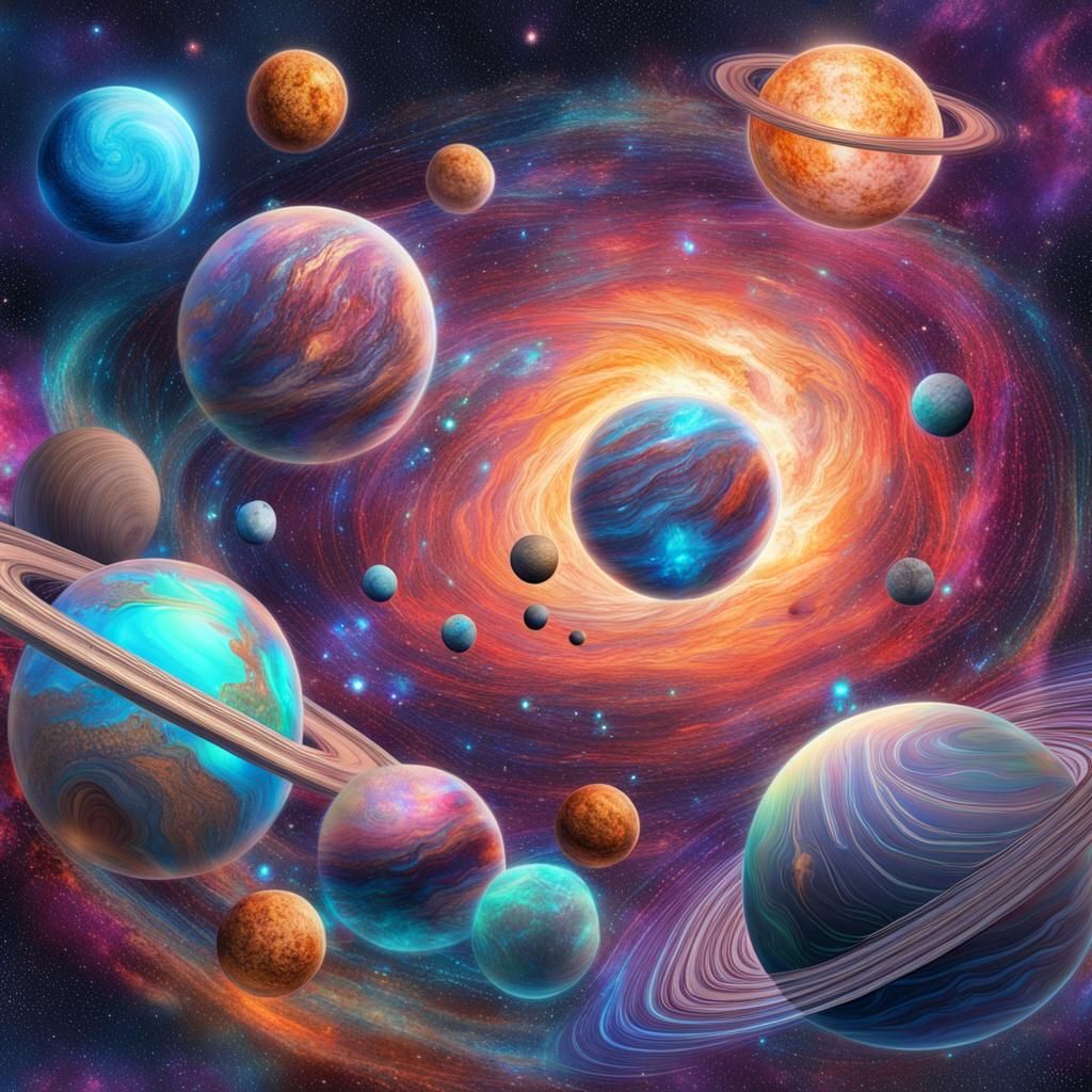 Cosmic Planets in Holographic Astral Illustration