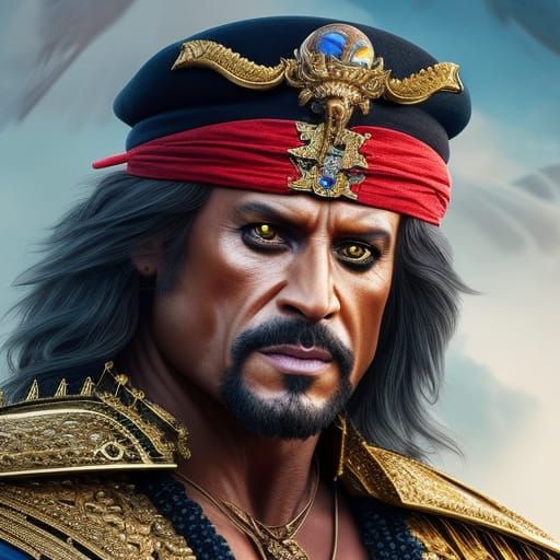 Pirate Portrait Pencil Sketch with Treasure