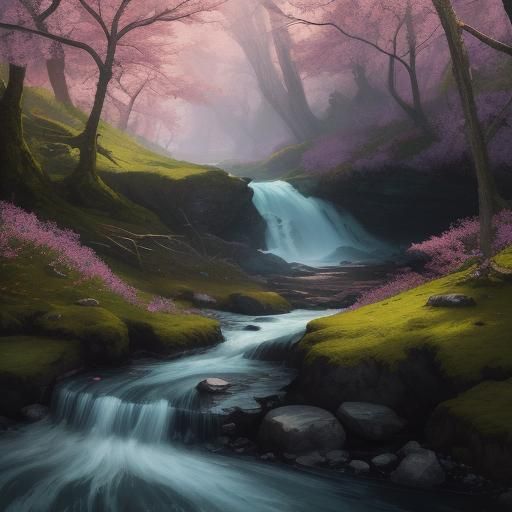 Spring Creek Landscape in Detailed Fantasy Style
