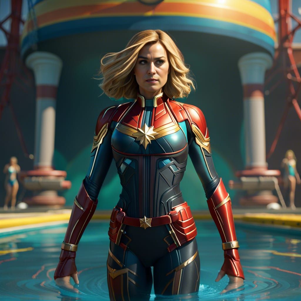 Captain Marvel in Bikini in Pool, Ultra 4K