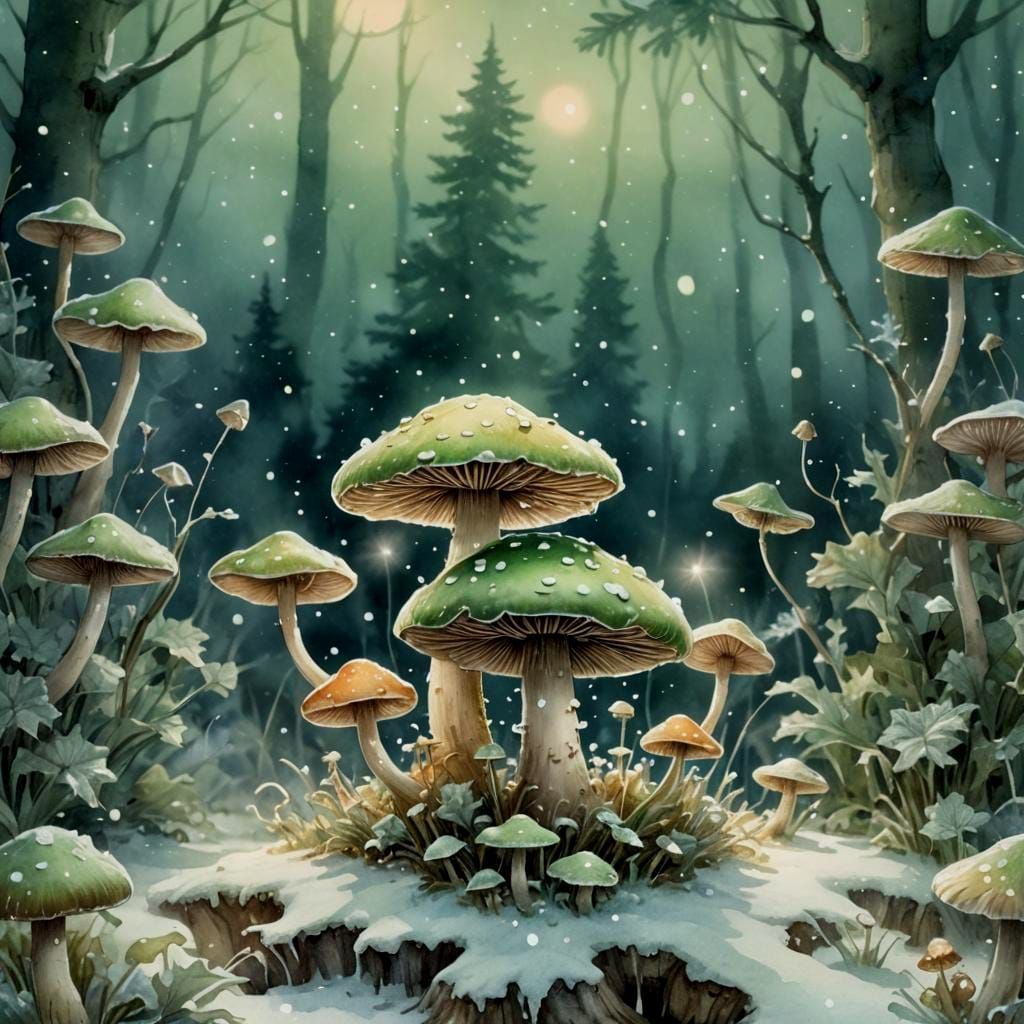 Enchanted Mushroom Night Light in Dreamy Watercolor Style