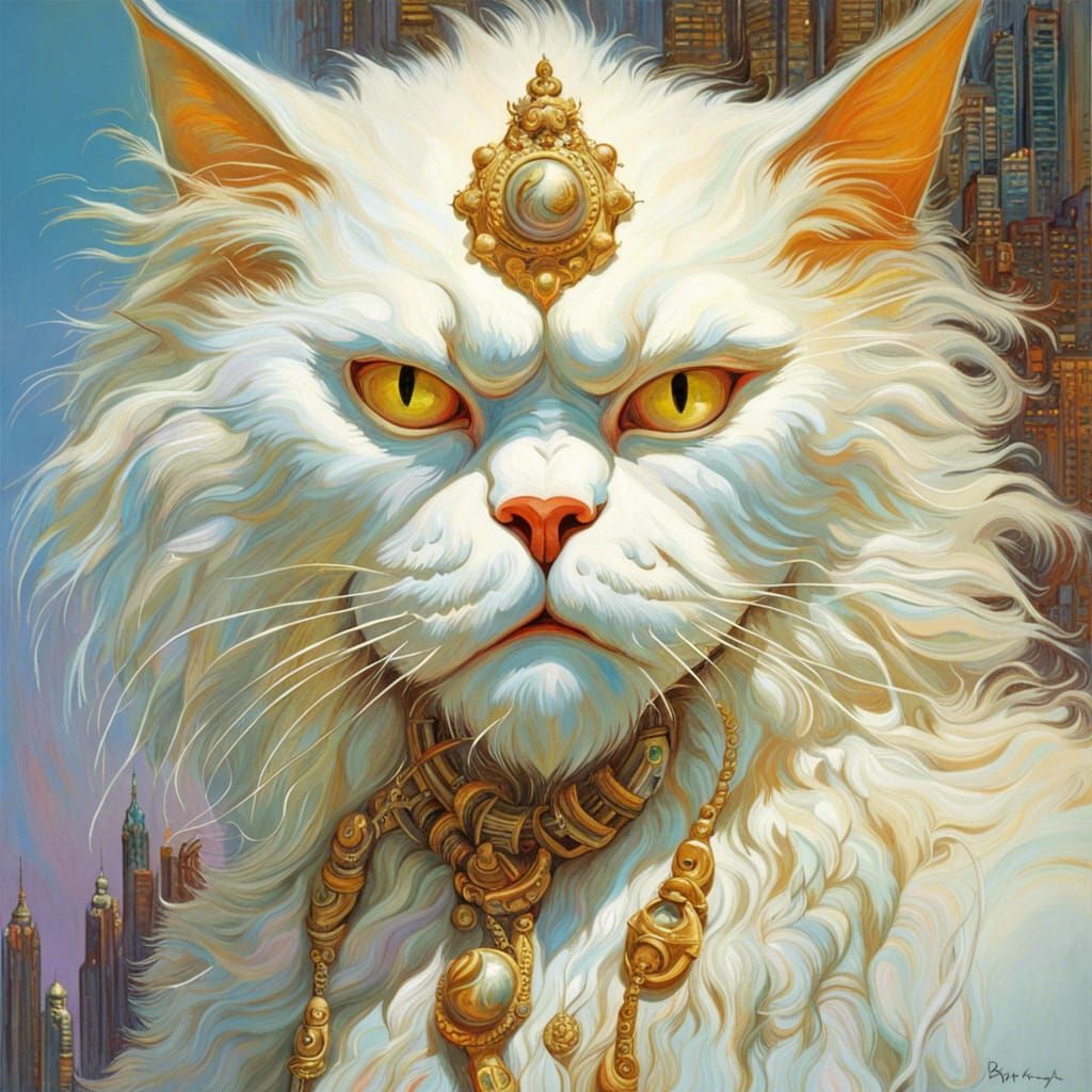 Grumpy King Kong Cat: Surreal Impasto Sci-Fi Art