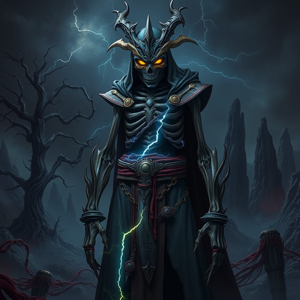 Undead Dragon Priest Wields Lightning Magic in Ominous Lands...