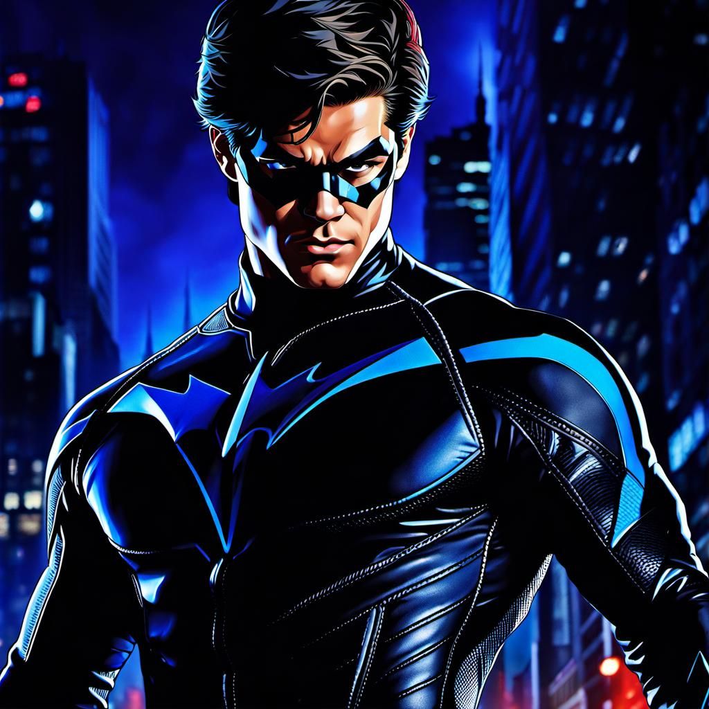 Nightwing in Dynamic Fight Scene: Conceptual Splash Art