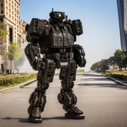 Giant Mech Walks Through Destroyed City