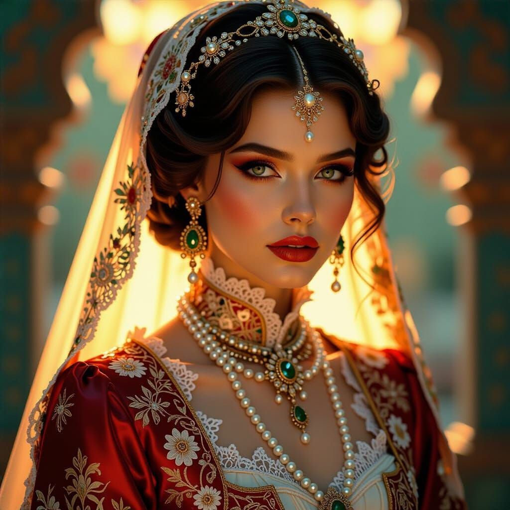 Ornate Portrait in Hyper-Realistic Oil Painting Style