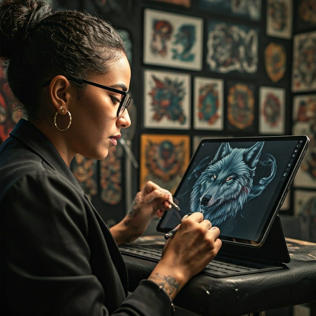 Egyptian Tattoo Artist Creates Silver Wolf Portrait