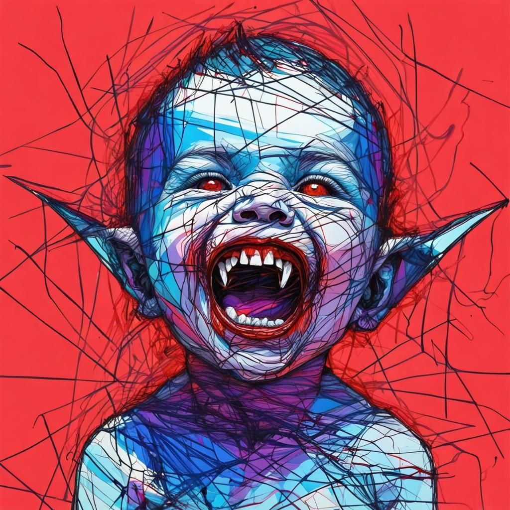 Colorful Baby Vampire Portrait in Scribble Style