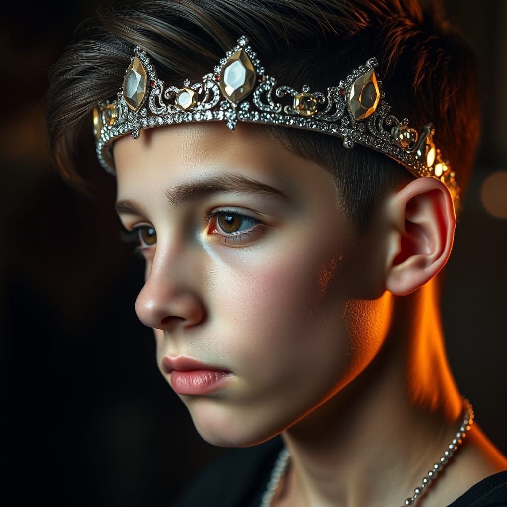 Androgynous Teen in Exquisite Diamond Tiara, Hyperrealistic ...