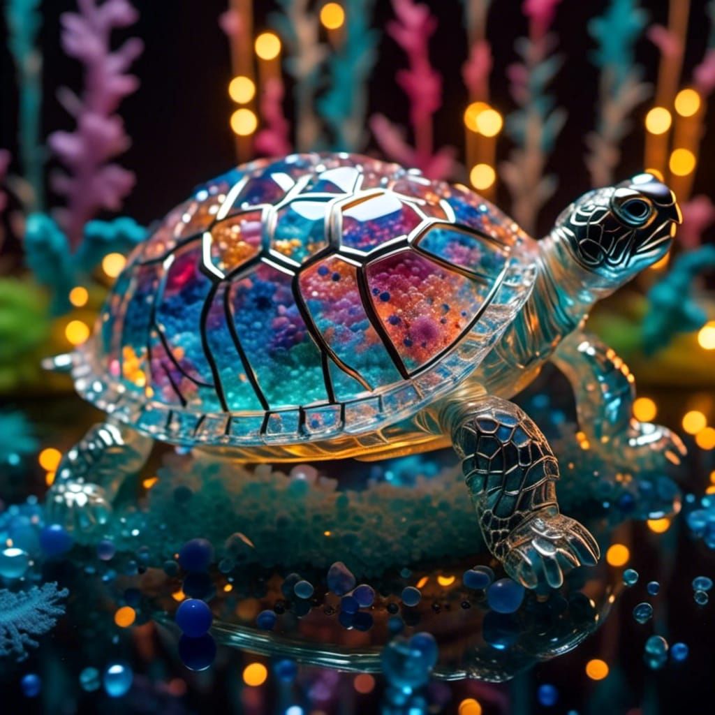 Crystal Turtle Shell Aquarium: Luminous Fantasy Artwork